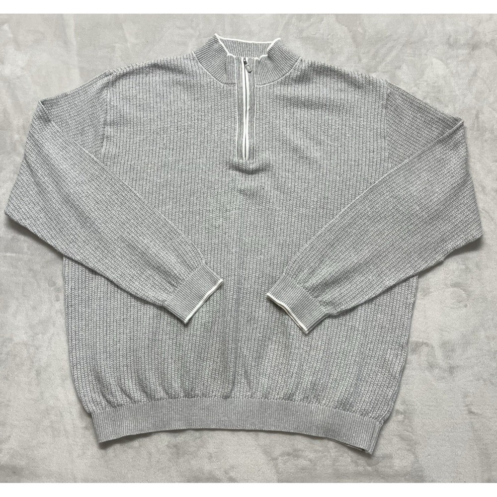 St Croix Sweater Men 2XL Gray 1/4 Zip Linen Blend VTG Patrick James Excellent